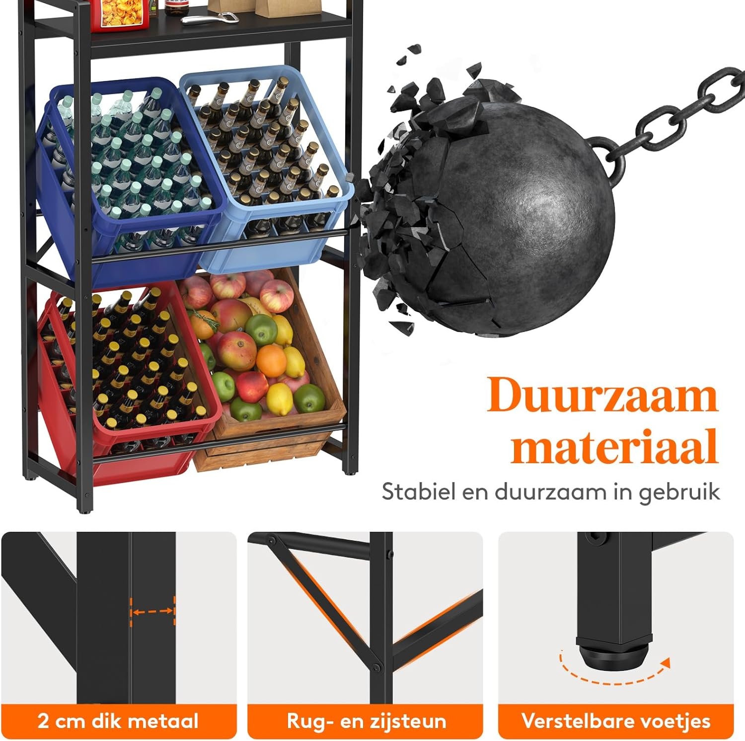 Drankenkast Zwart Metaal 32x70x117.5 cm - Stevig, Ruimtebesparend met Hellende Niveaus