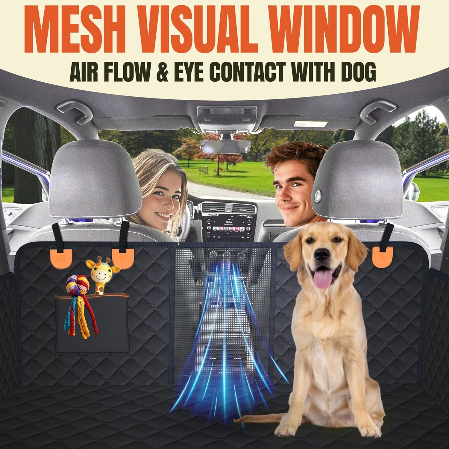 Achterbankverlenger hond met harde bodem & gaas - Heavy Duty autostoelhoes met grote zijkleppen voor volledige auto/SUV bescherming