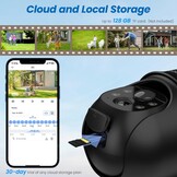 Draadloze Buitencamera met Zonnepaneel, 2K Resolutie, 360° Pan/Tilt, Kleur Nachtzicht, PIR Alarm, IP65 Waterdicht