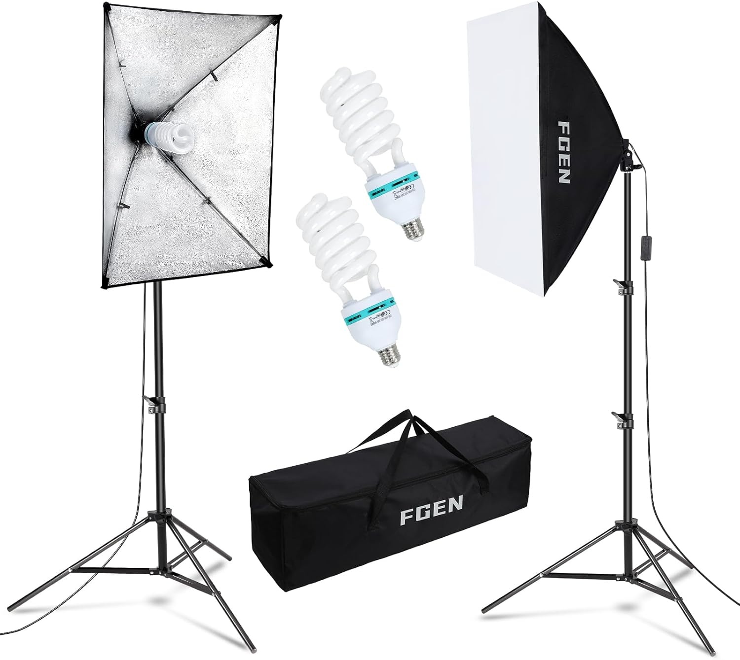 Softbox Studiolamp Set 2x 50x70 cm, 2x 135W Daglichtlampen, 2x Lichtstatieven, 5500K, CRI 90+
