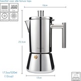 Moka pot espressomaker roestvrijstaal 520ml 12 kopjes, geschikt voor inductie en alle kookplaten