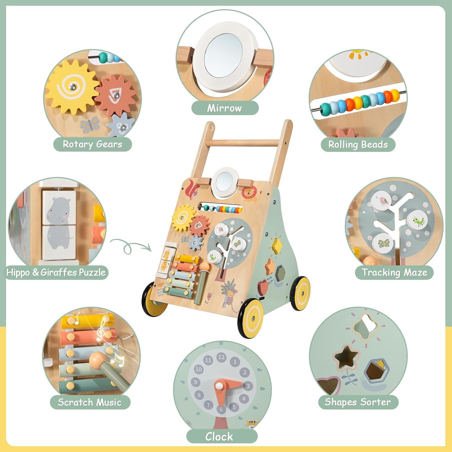 Montessori Babyloopwagen Houten Loophulp Multifunctioneel Speelgoed om te Leren Lopen voor Peuters