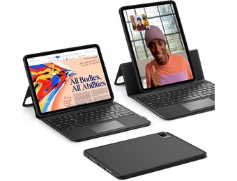 Toetsenbordhoes voor iPad Pro 12,9 inch (6e/5e/4e/3e gen) met volledig verstelbare standaard, magnetisch afneembaar, portret & landschap, zwart