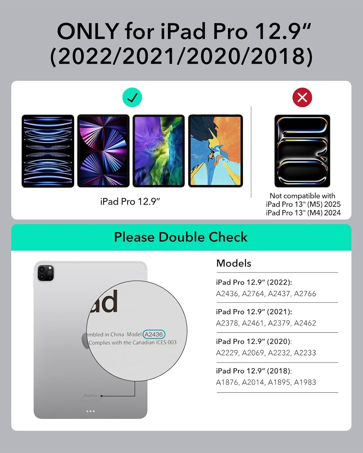 Toetsenbordhoes voor iPad Pro 12,9 inch (6e/5e/4e/3e gen) met volledig verstelbare standaard, magnetisch afneembaar, portret & landschap, zwart