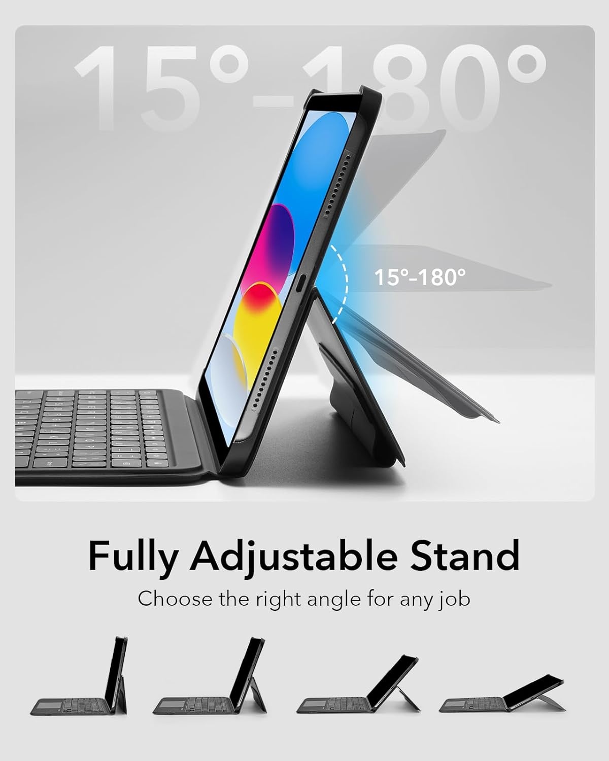 Toetsenbordhoes voor iPad Pro 12,9 inch (6e/5e/4e/3e gen) met volledig verstelbare standaard, magnetisch afneembaar, portret & landschap, zwart