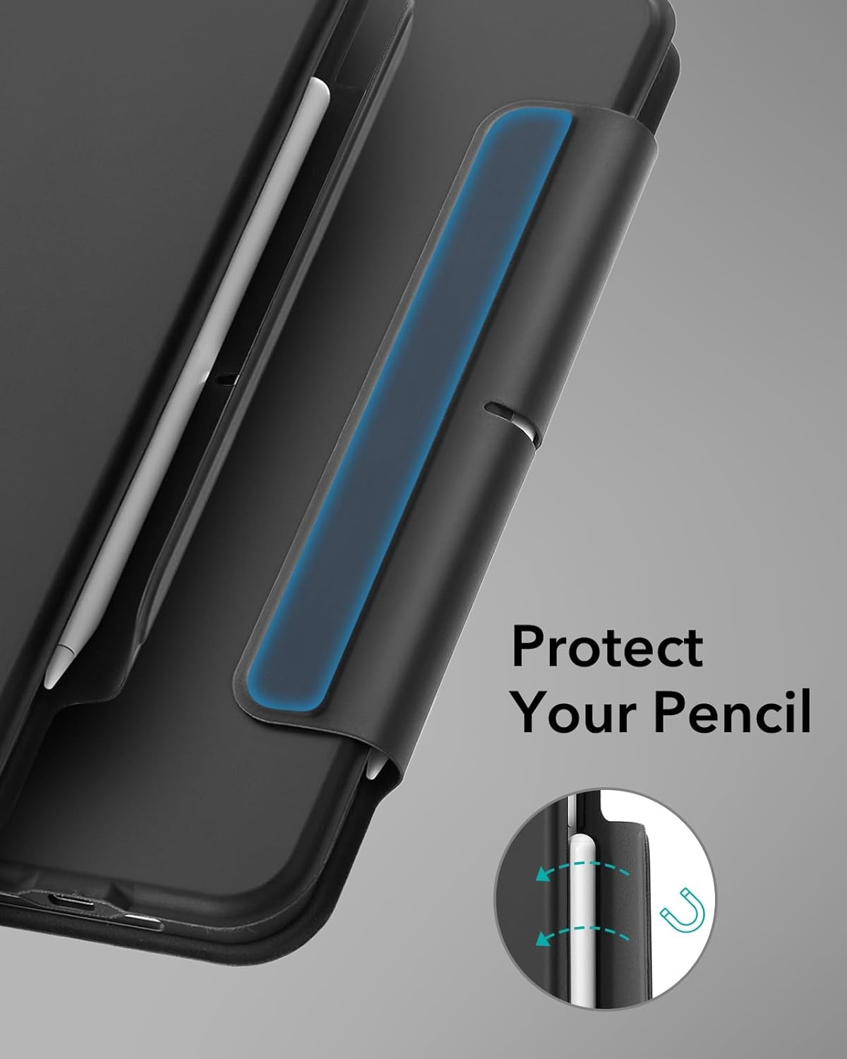 Toetsenbordhoes voor iPad Pro 12,9 inch (6e/5e/4e/3e gen) met volledig verstelbare standaard, magnetisch afneembaar, portret & landschap, zwart