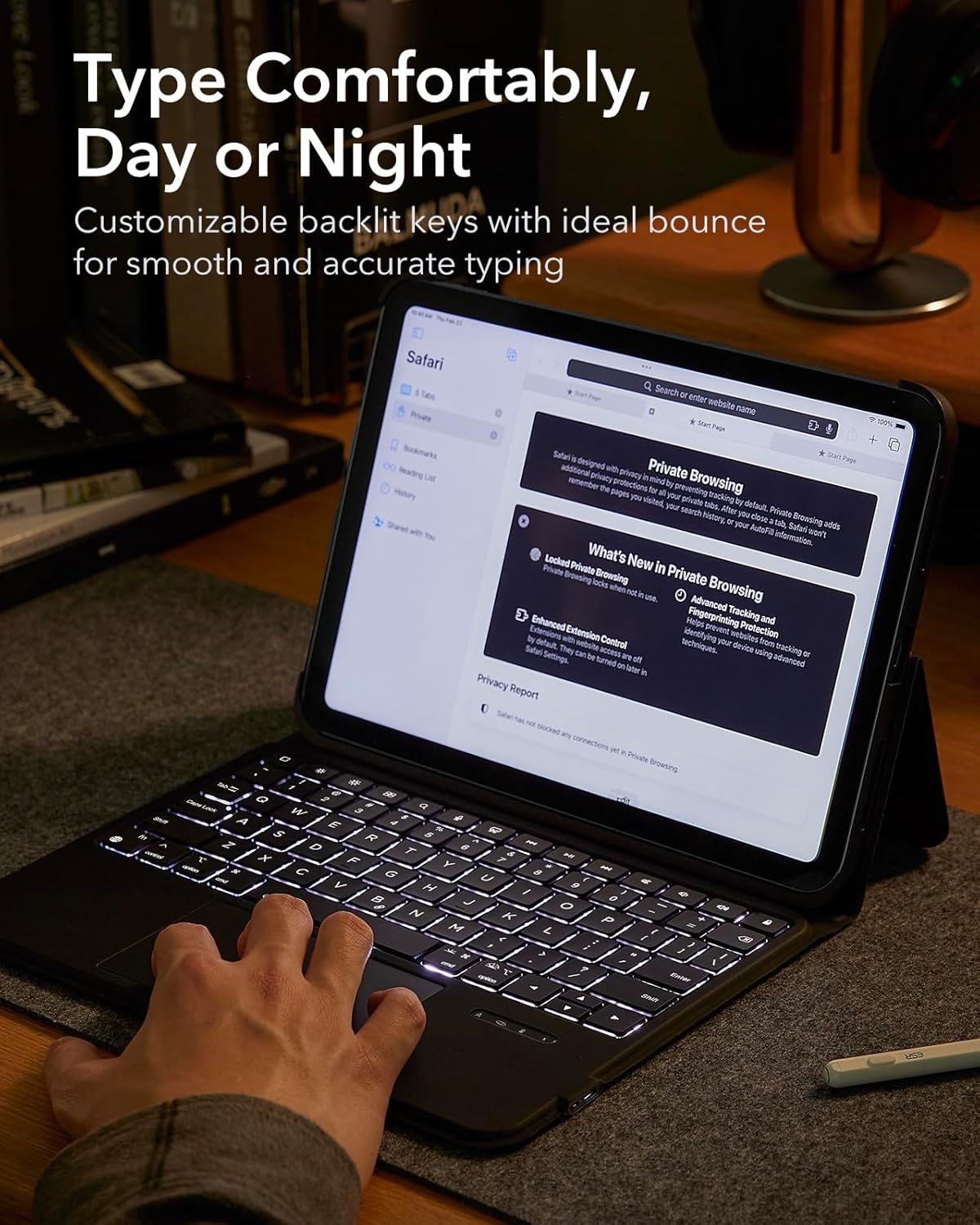 Toetsenbordhoes voor iPad Pro 12,9 inch (6e/5e/4e/3e gen) met volledig verstelbare standaard, magnetisch afneembaar, portret & landschap, zwart