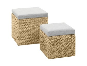 vidaXL Poefset Zeegras Grijs (2-delig) - 56% Korting