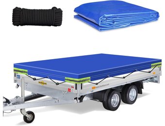 Platte Aanhangertarp PVC 500g Blauw Waterdicht Scheurvast UV-bestendig Reflecterend 208x114x10 cm