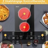 Inductiekookplaat 2 pitten inbouw, keramisch, 3000W, met pauzefunctie, 9 vermogensstanden, aanraakbediening en timer