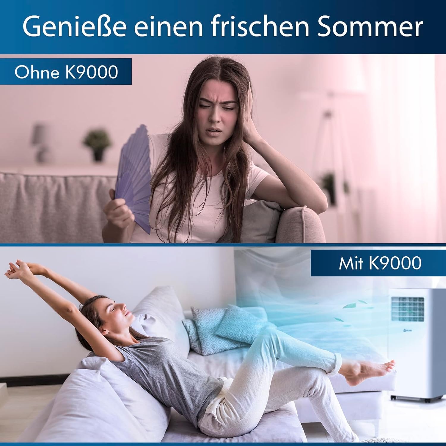 Mobiele airconditioner 3-in-1: koelen, ventileren, ontvochtigen 9000 BTU met afvoerslang, afstandsbediening, model 2024
