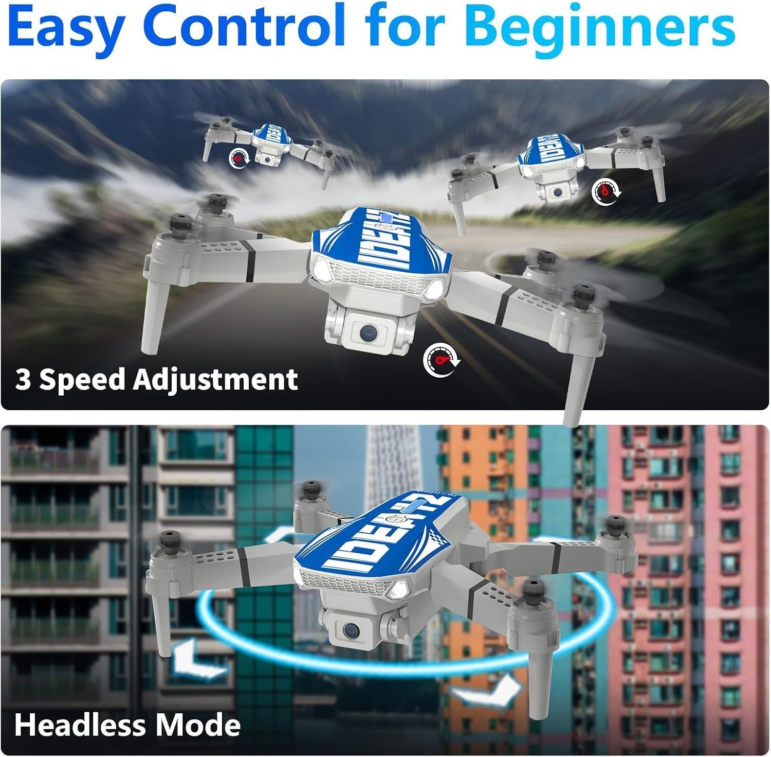 Mini Drone IDEA12 Blauw met 1080P Camera & 270° Hindernisvermijding - 62% Korting