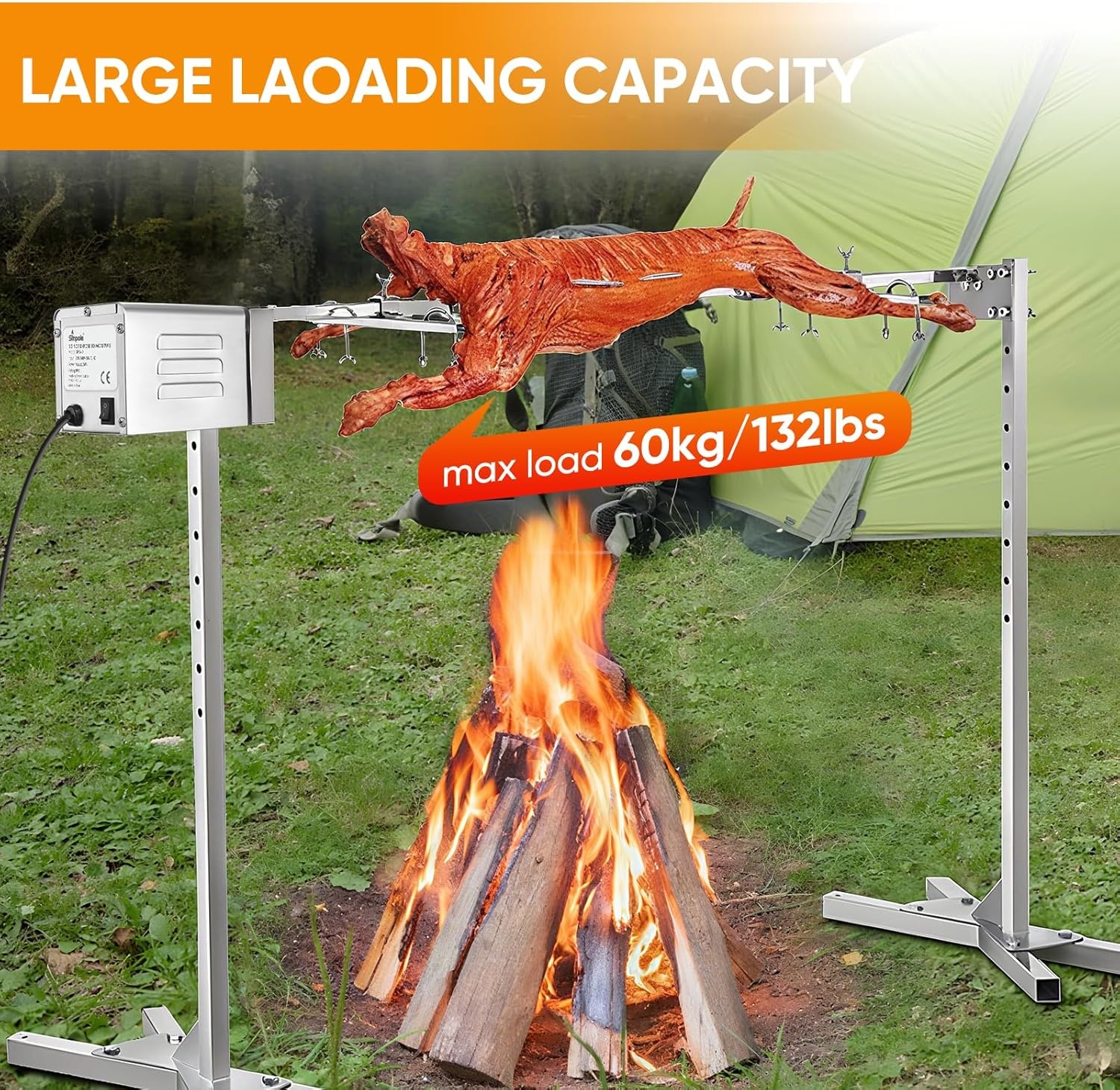 Elektrische barbecue motor 15W 60kg 2,7rpm RVS voor buiten, spit, kip, varken & geit