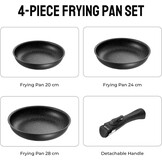 Koekenpannenset 4-delig anti-aanbak met afneembaar handvat, 20/24/28 cm, geschikt voor alle kookplaten (incl. inductie)