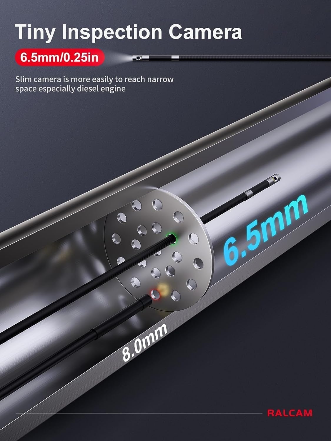 Endoscoop Camera 360° Draaibare Kop, Dubbele Probe 6.5 mm, 5 Inch HD Display, IP67 Waterdichte Kabel 1.5 m