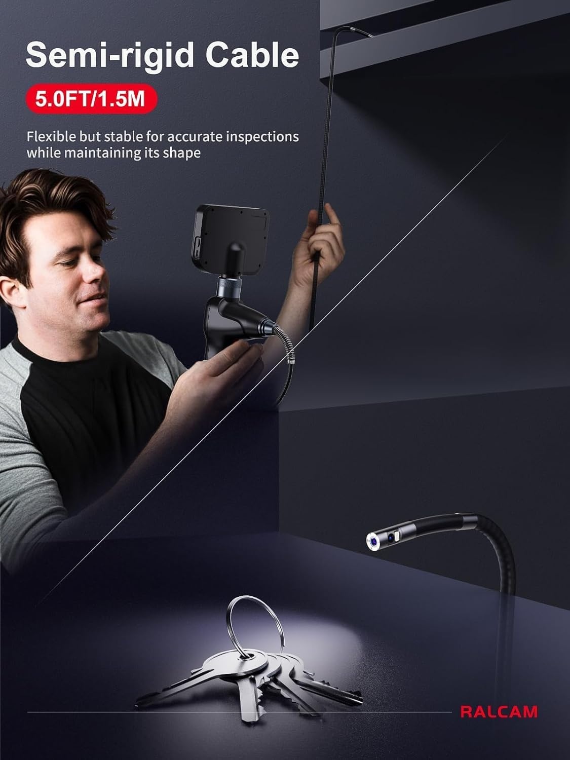 Endoscoop Camera 360° Draaibare Kop, Dubbele Probe 6.5 mm, 5 Inch HD Display, IP67 Waterdichte Kabel 1.5 m