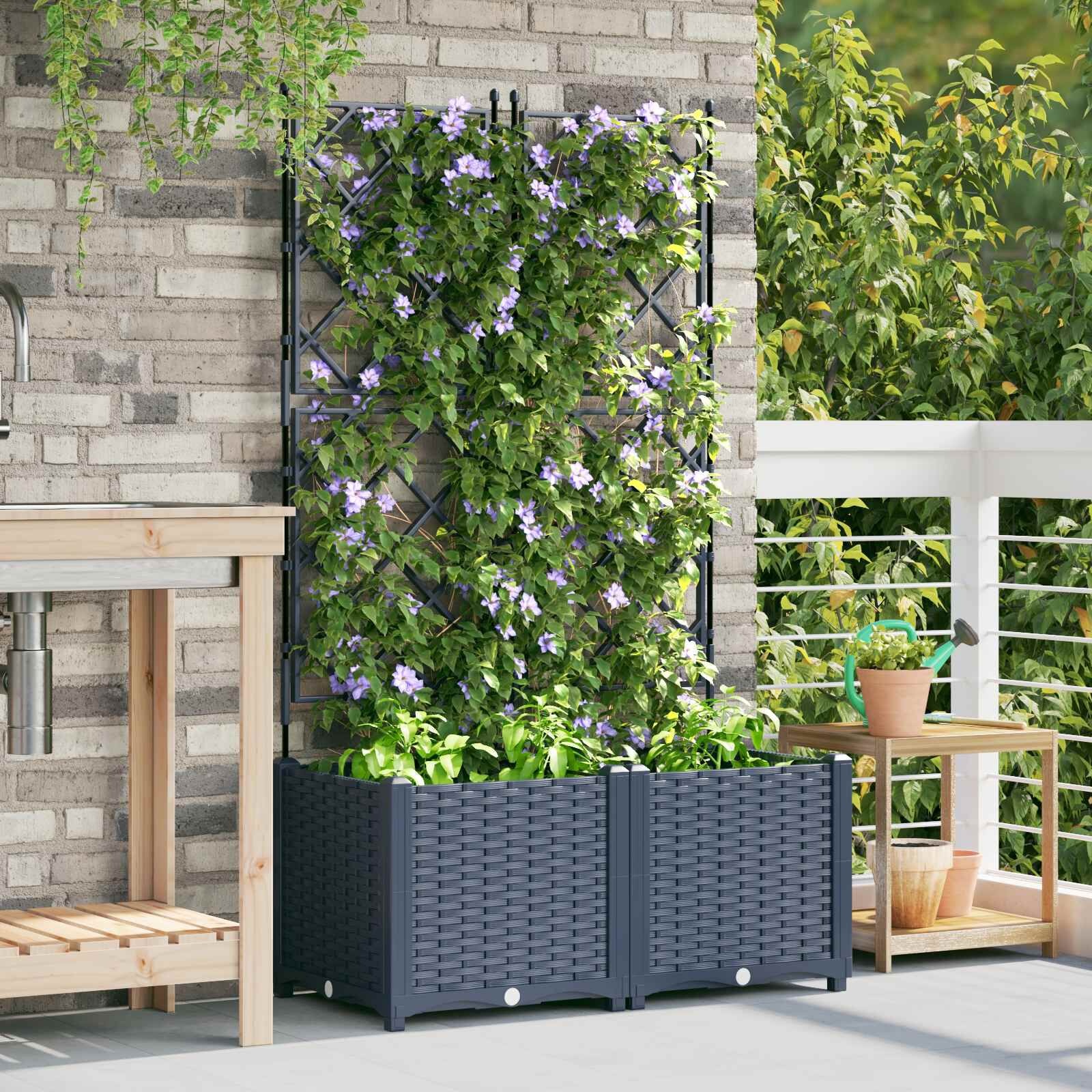 vidaXL Tuindruppel met Trellis 2 pcs Grijs 80 x 40 x 143 cm PP