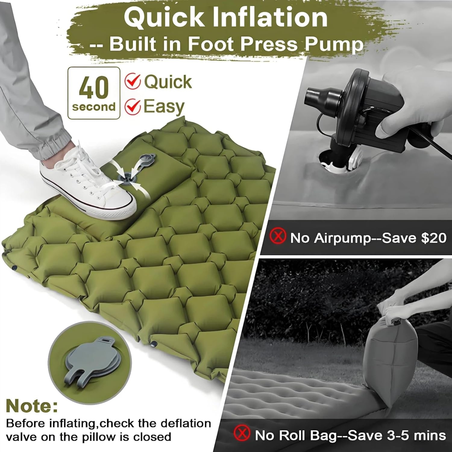 Ultralichte Kampeer Slaapmat R-Waarde 3.0 - 4 Seizoenen, Waterdicht, Duurzaam 40D Nylon TPU, Snel Opblaasbaar