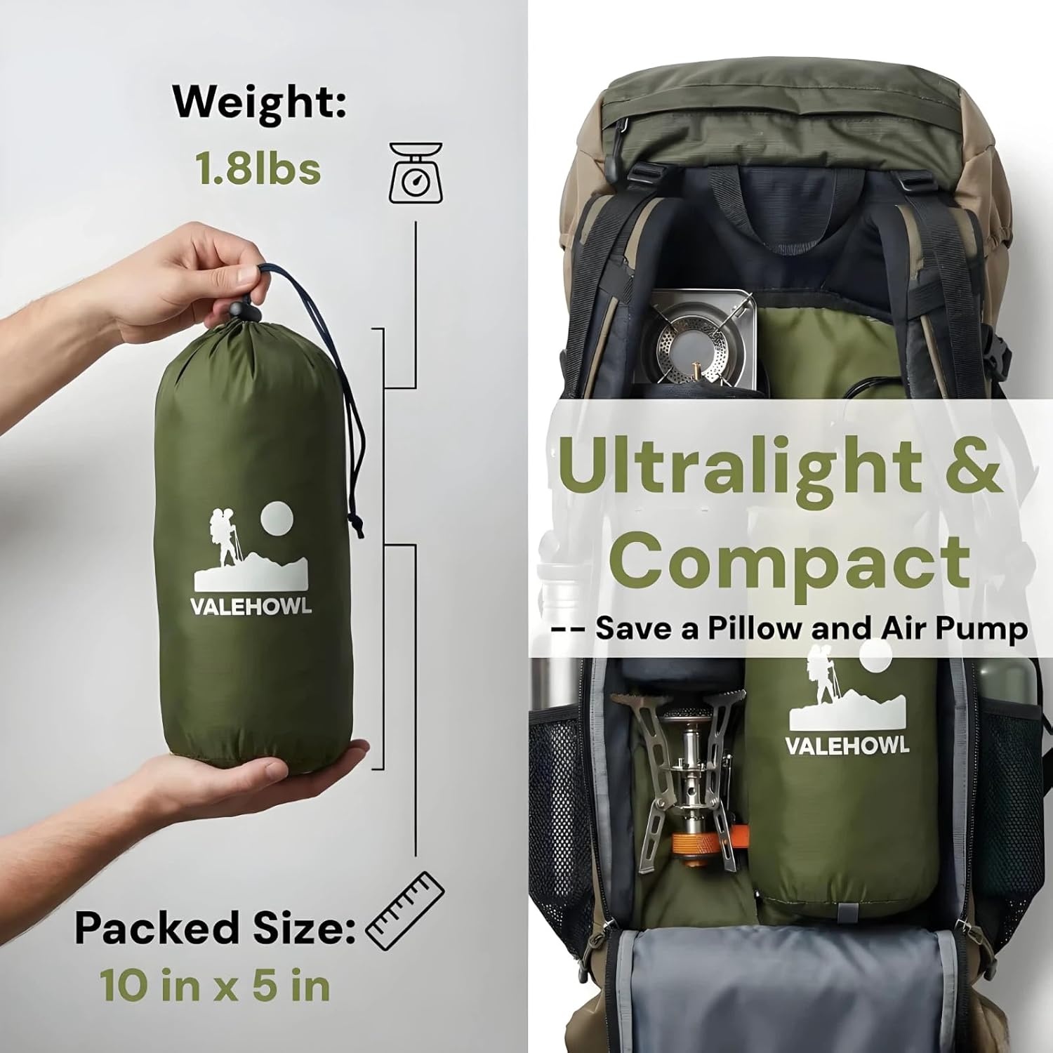 Ultralichte Kampeer Slaapmat R-Waarde 3.0 - 4 Seizoenen, Waterdicht, Duurzaam 40D Nylon TPU, Snel Opblaasbaar