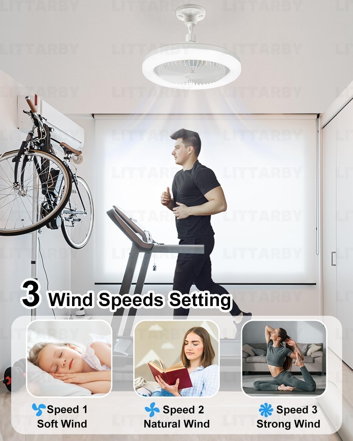 Plafondventilator met LED verlichting, stil, E27, 30W, afstandsbediening, dimbare lichtkleuren, 3 windmodi, gesloten design