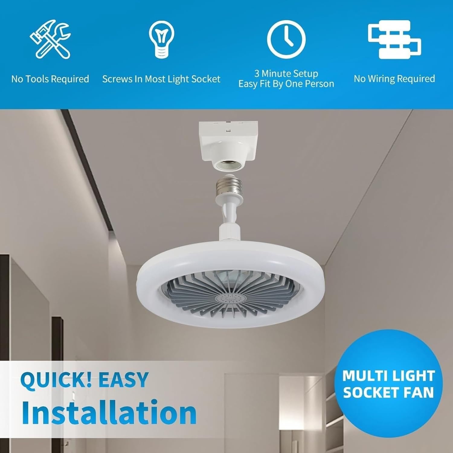 Plafondventilator met LED verlichting, stil, E27, 30W, afstandsbediening, dimbare lichtkleuren, 3 windmodi, gesloten design