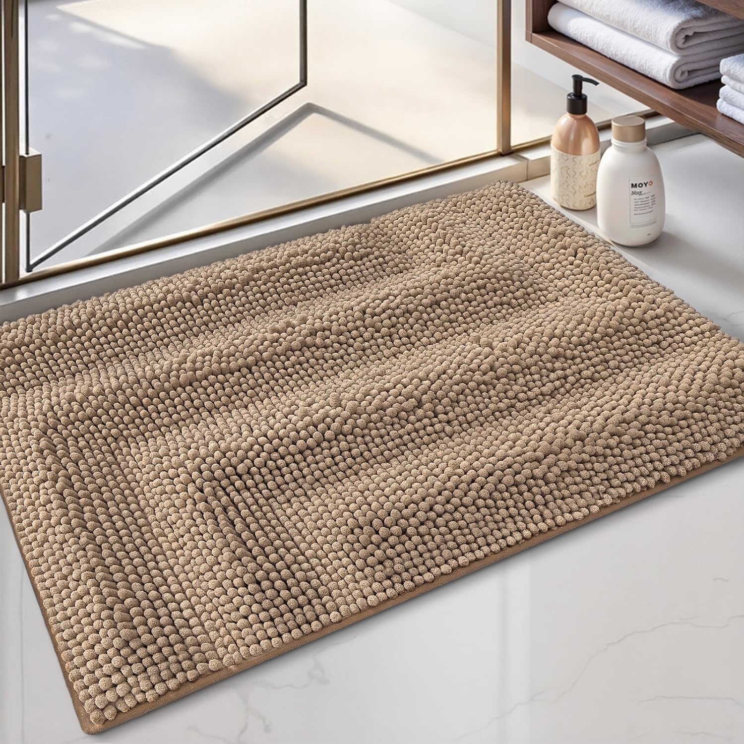 Chenille Badmat Antislip 50x80cm Beige - 54% Korting!