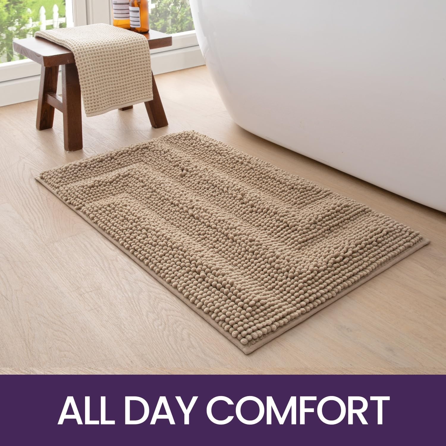 Chenille Badmat Antislip 50x80cm Beige - 54% Korting!