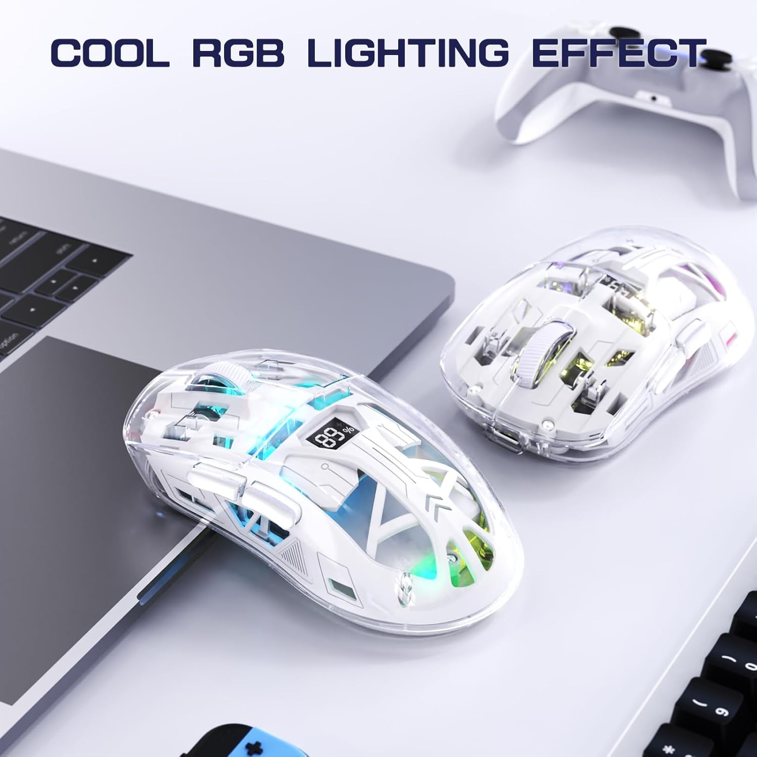 Draadloze Gamingmuis Wit: 4000 DPI, RGB & Batterijdisplay (58% Korting)