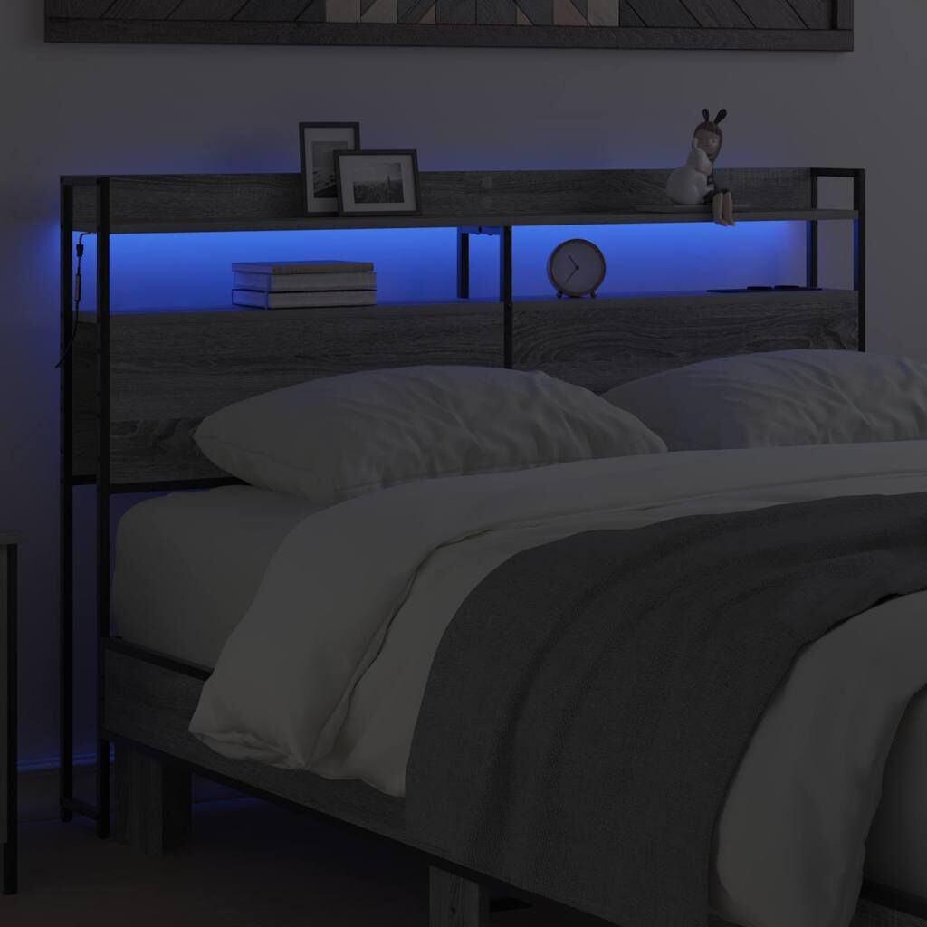 vidaXL Hoofdbord met Opbergvak & LED - Grijs Sonoma - 76% Korting