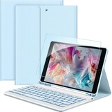 PU Lederen Toetsenbord Hoes QWERTZ 58% Korting - iPad 10.2" Wit IJsblauw