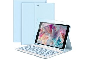 PU Lederen Toetsenbord Hoes QWERTZ 58% Korting - iPad 10.2" Wit IJsblauw