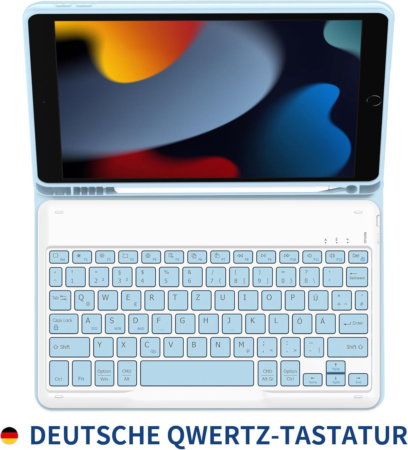 PU Lederen Toetsenbord Hoes QWERTZ 58% Korting - iPad 10.2" Wit IJsblauw