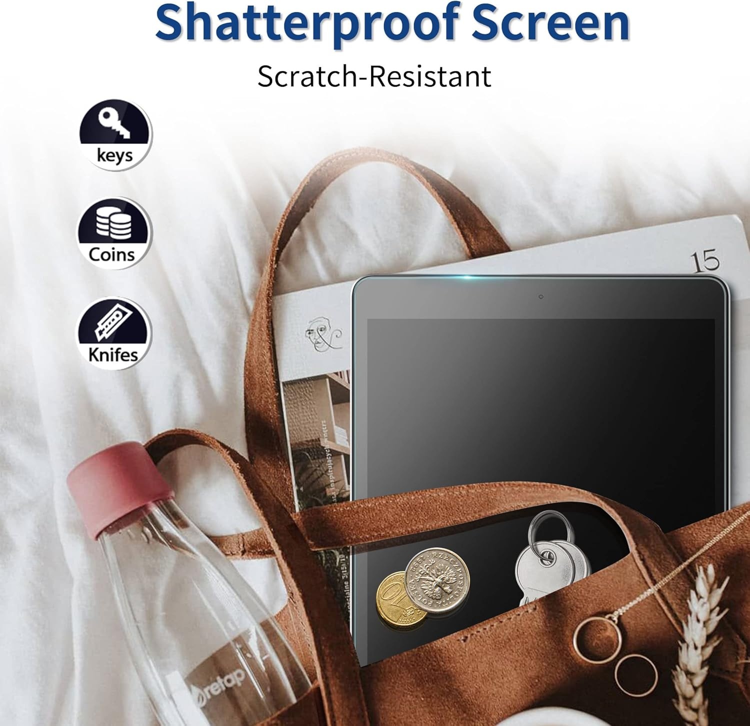 PU Lederen Toetsenbord Hoes QWERTZ 58% Korting - iPad 10.2" Wit IJsblauw