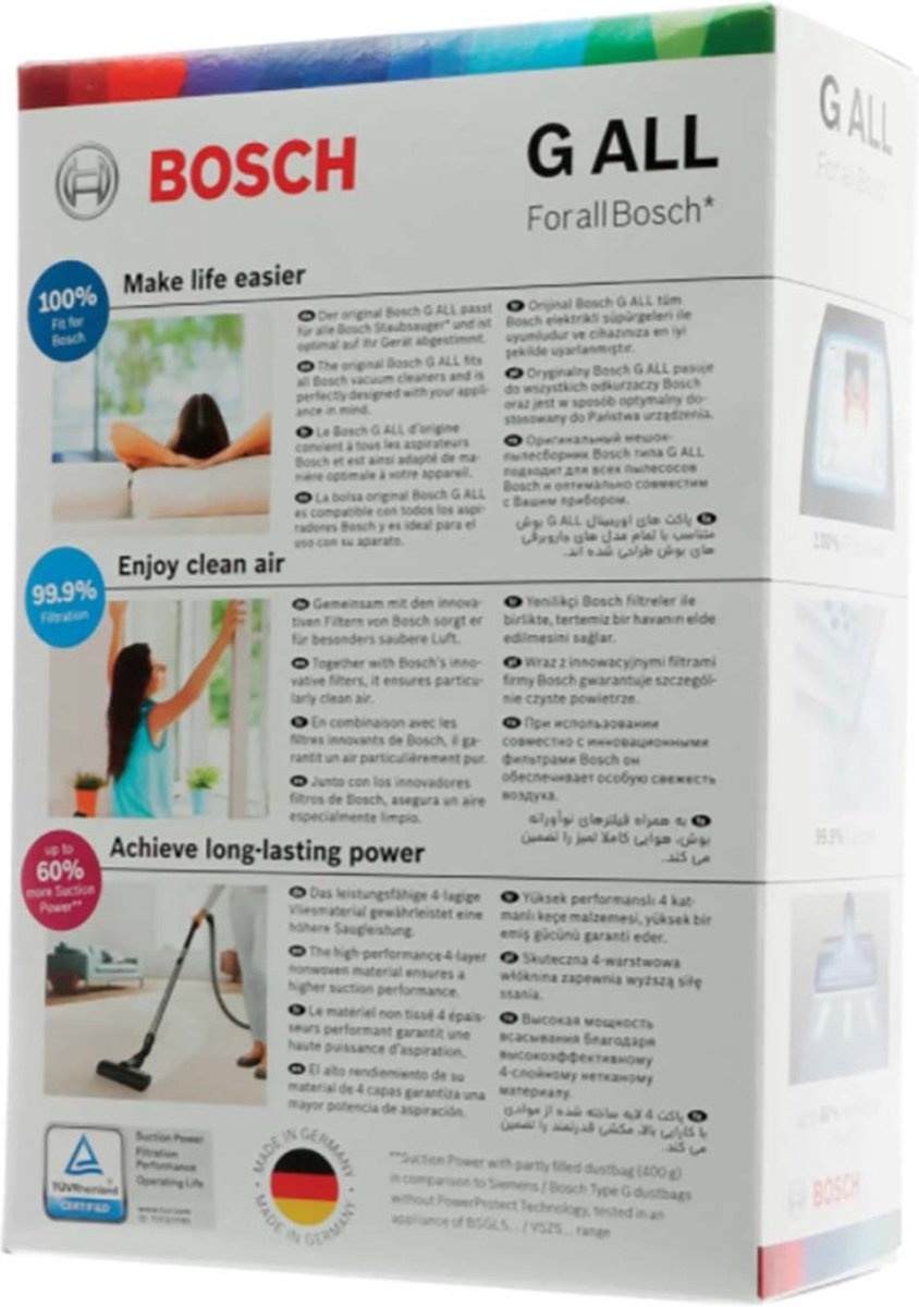 Bosch Stofzuigerzakken Type G ALL (4 stuks) - Tot 60% Meer Zuigkracht