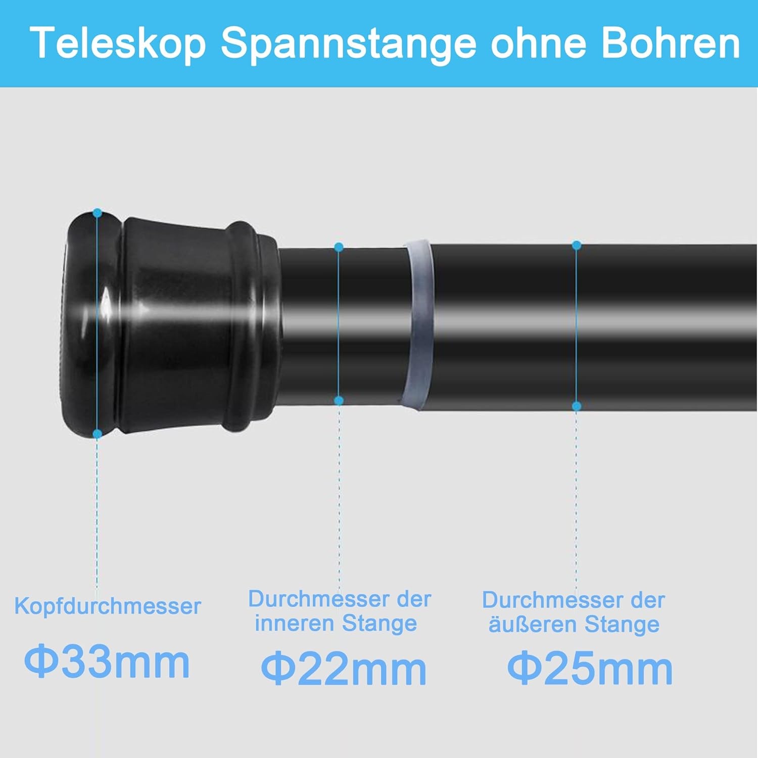 Telescopische Douchestang (50%) 135-200cm Zilver - Zonder Boren
