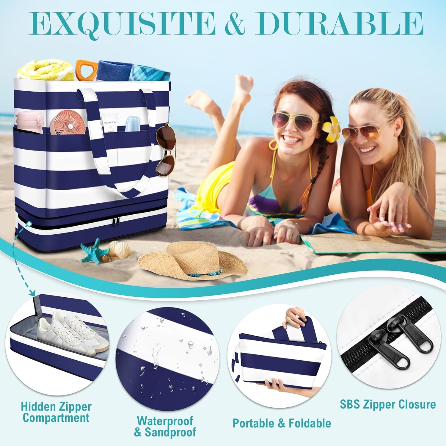 Gestreepte Strandtas 55L Waterdicht met Korting - 58%