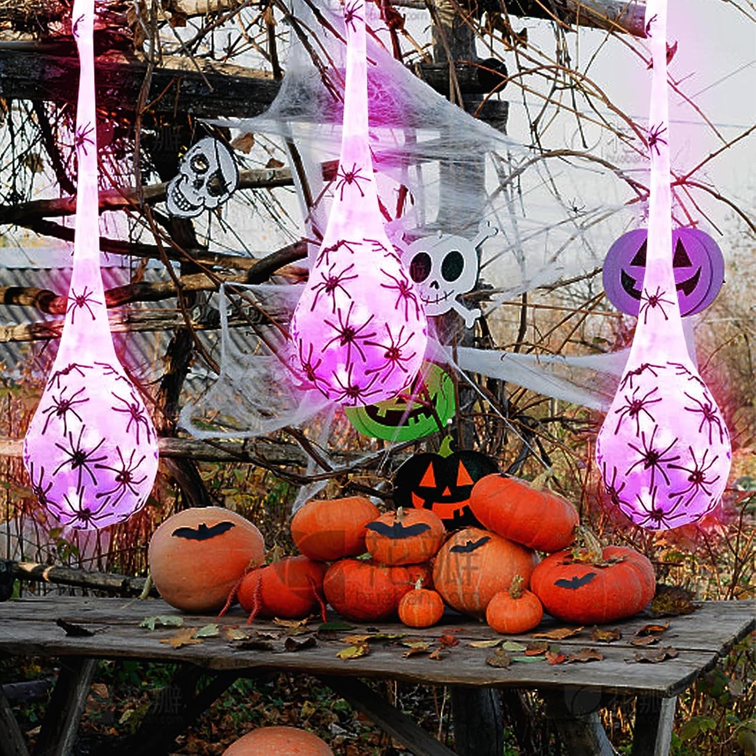 Spinneneierzakken Lichtgevend Hangend Paars 3 Stuks Halloween Decoratie