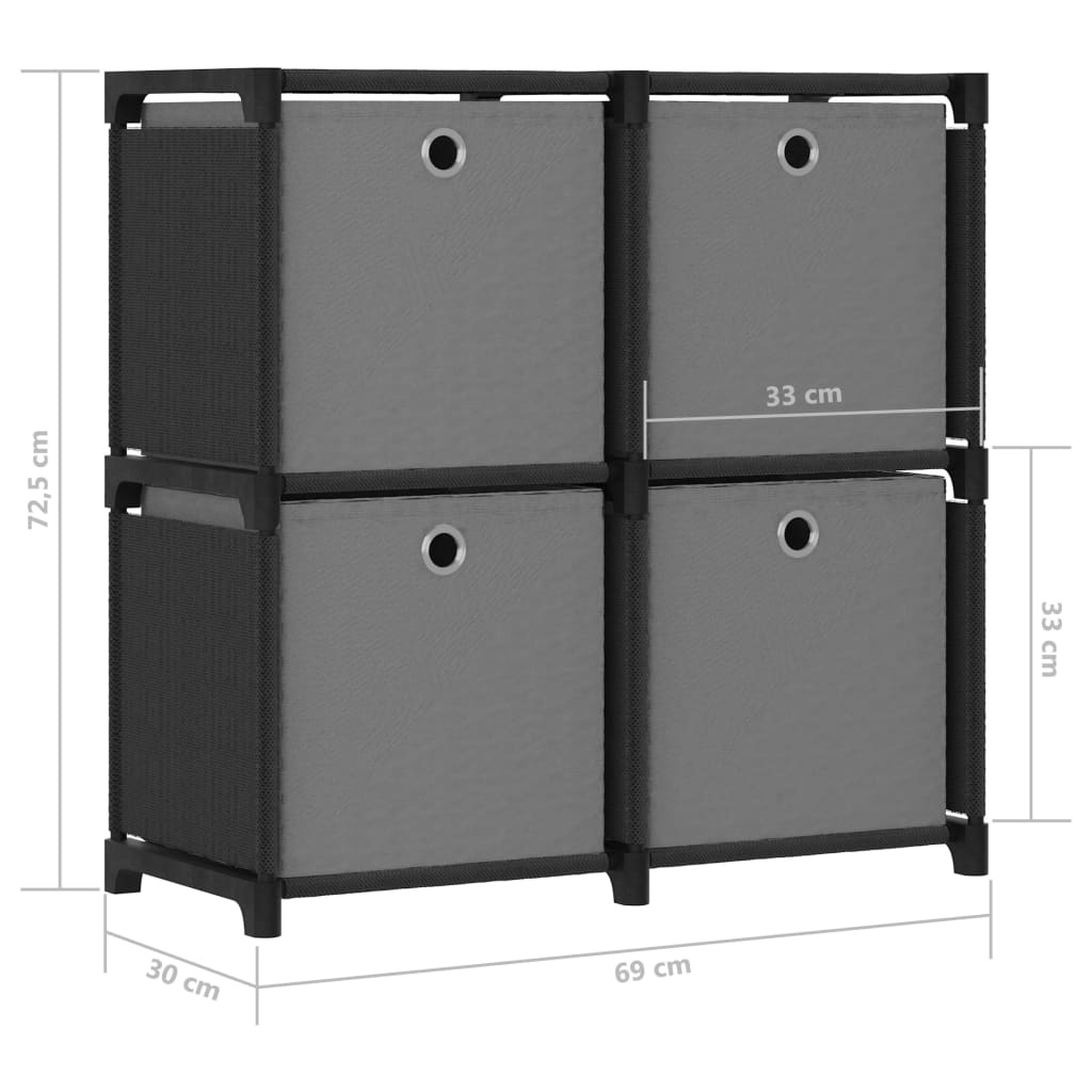 Moderne Kast met 4 Vakken en Boxen (Zwart/Grijs) - 56% Korting