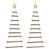 2x Hangende Houten Kerstbomen met Topsterren 55x120 cm Natuurlijk