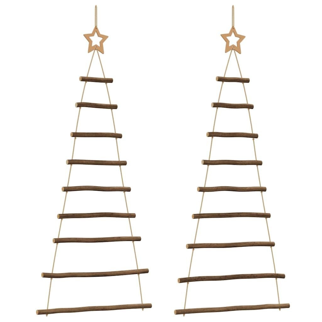 2x Hangende Houten Kerstbomen met Topsterren 55x120 cm Natuurlijk