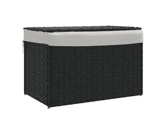 Wasmand met Deksel, Poly Rattan Zwart - 59% Korting!