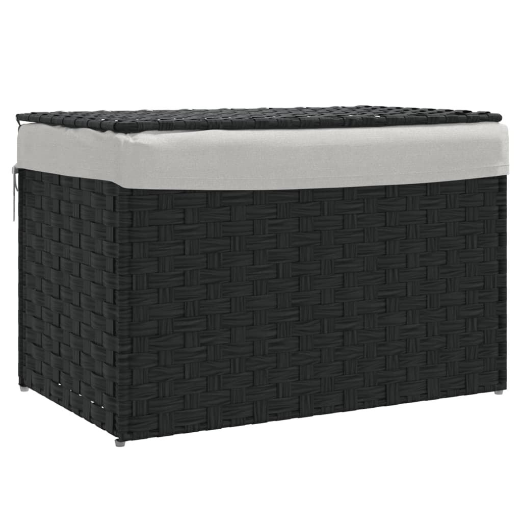 Wasmand met Deksel, Poly Rattan Zwart - 59% Korting!