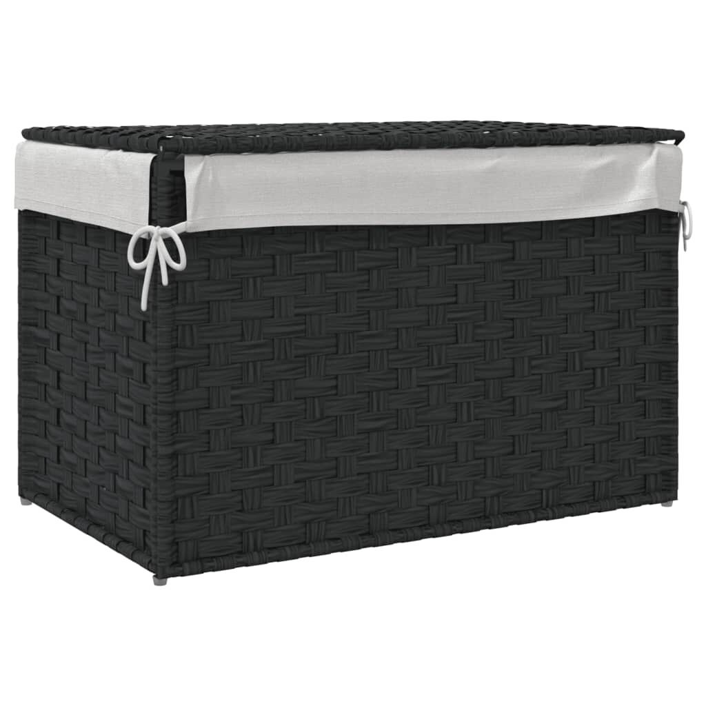 Wasmand met Deksel, Poly Rattan Zwart - 59% Korting!