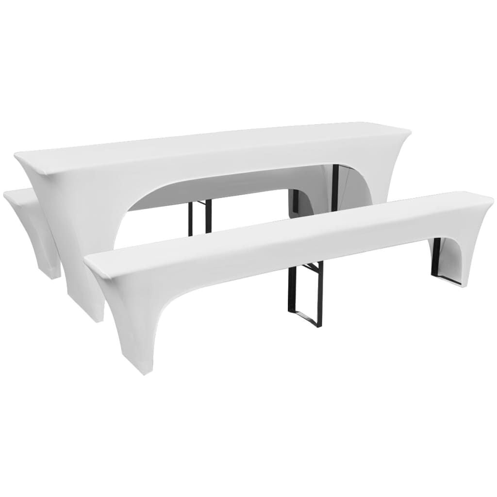 Stretch Hoezen Bierbank & Tafel Wit (3-delig) - 58% Korting!