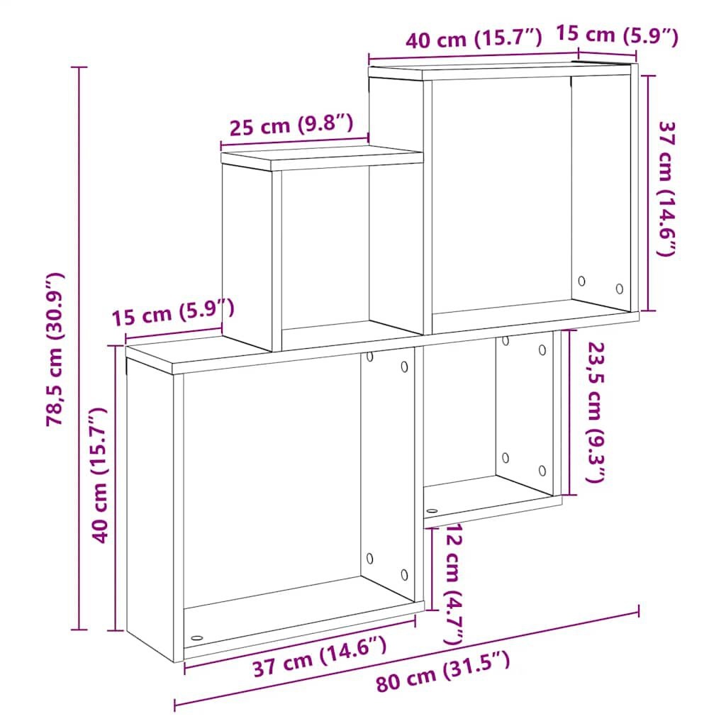 vidaXL Wandschap bewerkt hout, 80x15x78,5 cm, Artisanaal Eiken - 57% Korting!