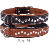 Handgemaakte Leren Hondenhalsband met Studs - Bruin/Zwart (50-55 cm) - 66% Korting