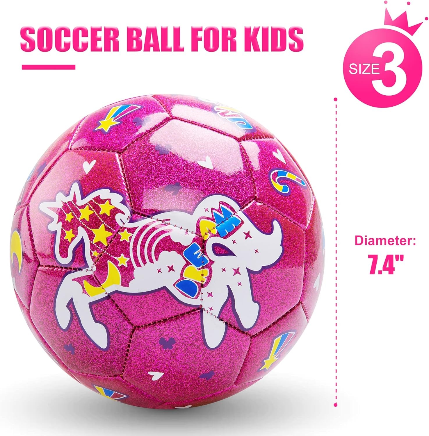 Roze Unicorn Voetbal Maat 3 (3-8 jr) met Pomp & Net - 65% Korting!