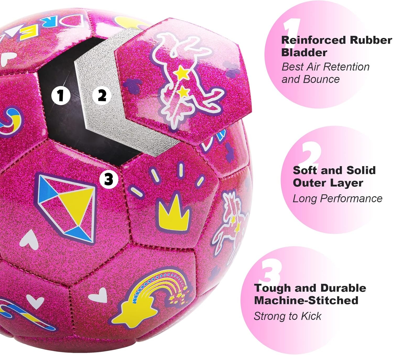 Roze Unicorn Voetbal Maat 3 (3-8 jr) met Pomp & Net - 65% Korting!