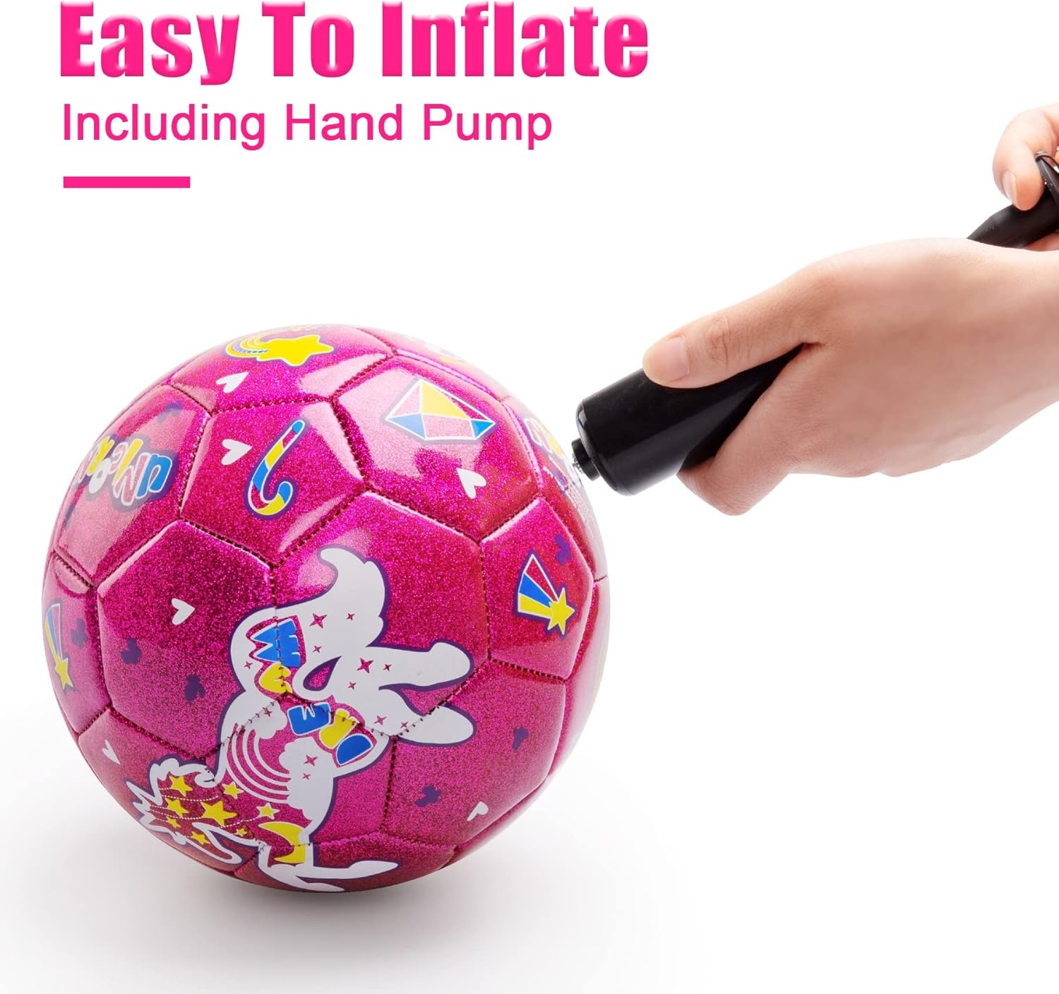 Roze Unicorn Voetbal Maat 3 (3-8 jr) met Pomp & Net - 65% Korting!