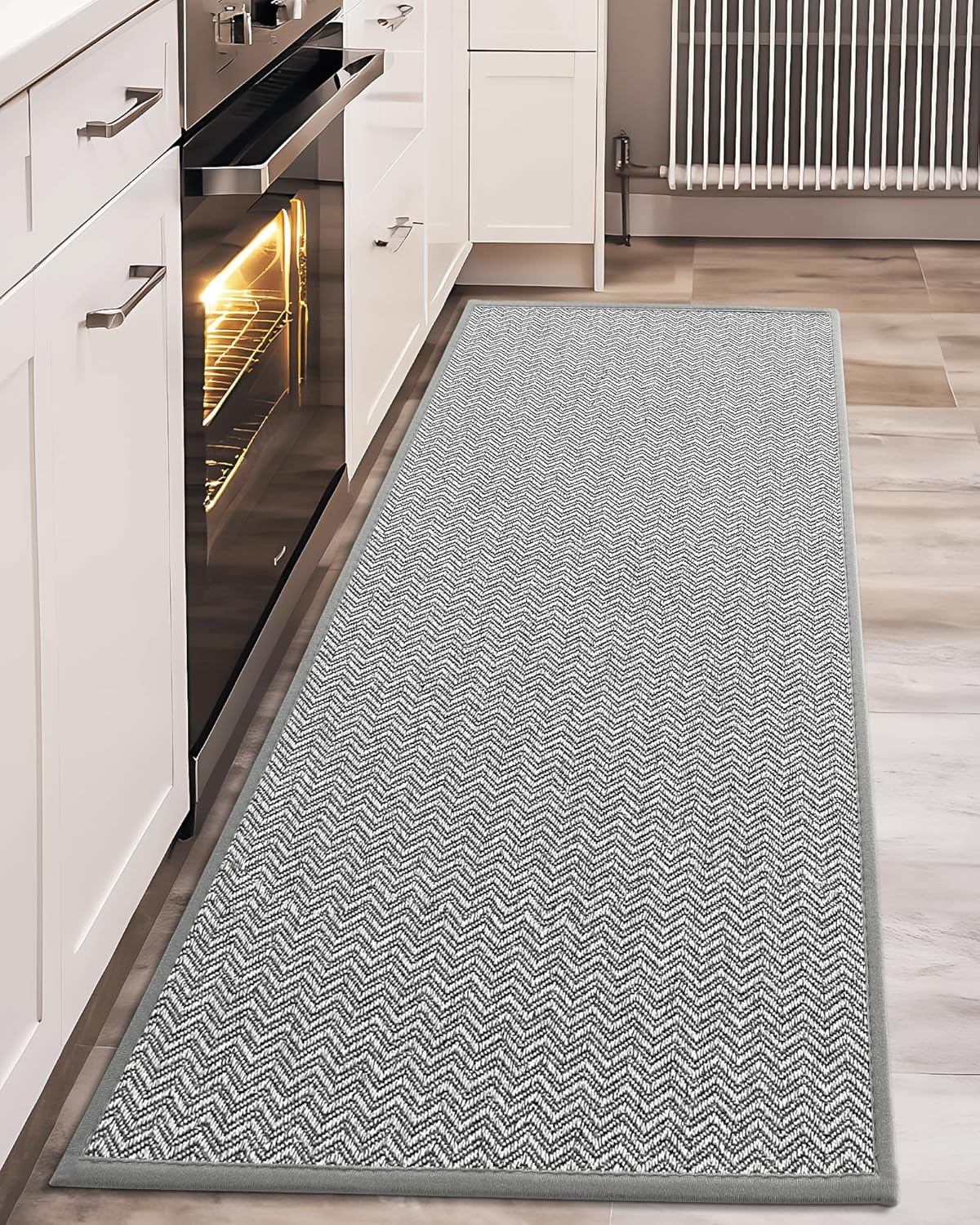 Antislip Keukenmat met Rubberen Onderkant, 44x150 cm, Lichtgrijs